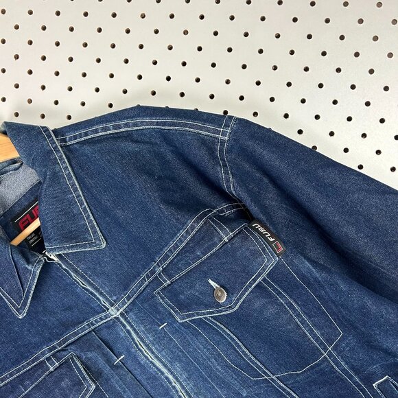 FUBU Denim Y2K Trucker Jacket Mens Large 90s Streetwear Blue Full Zip READ Skate - Picture 4 of 10
